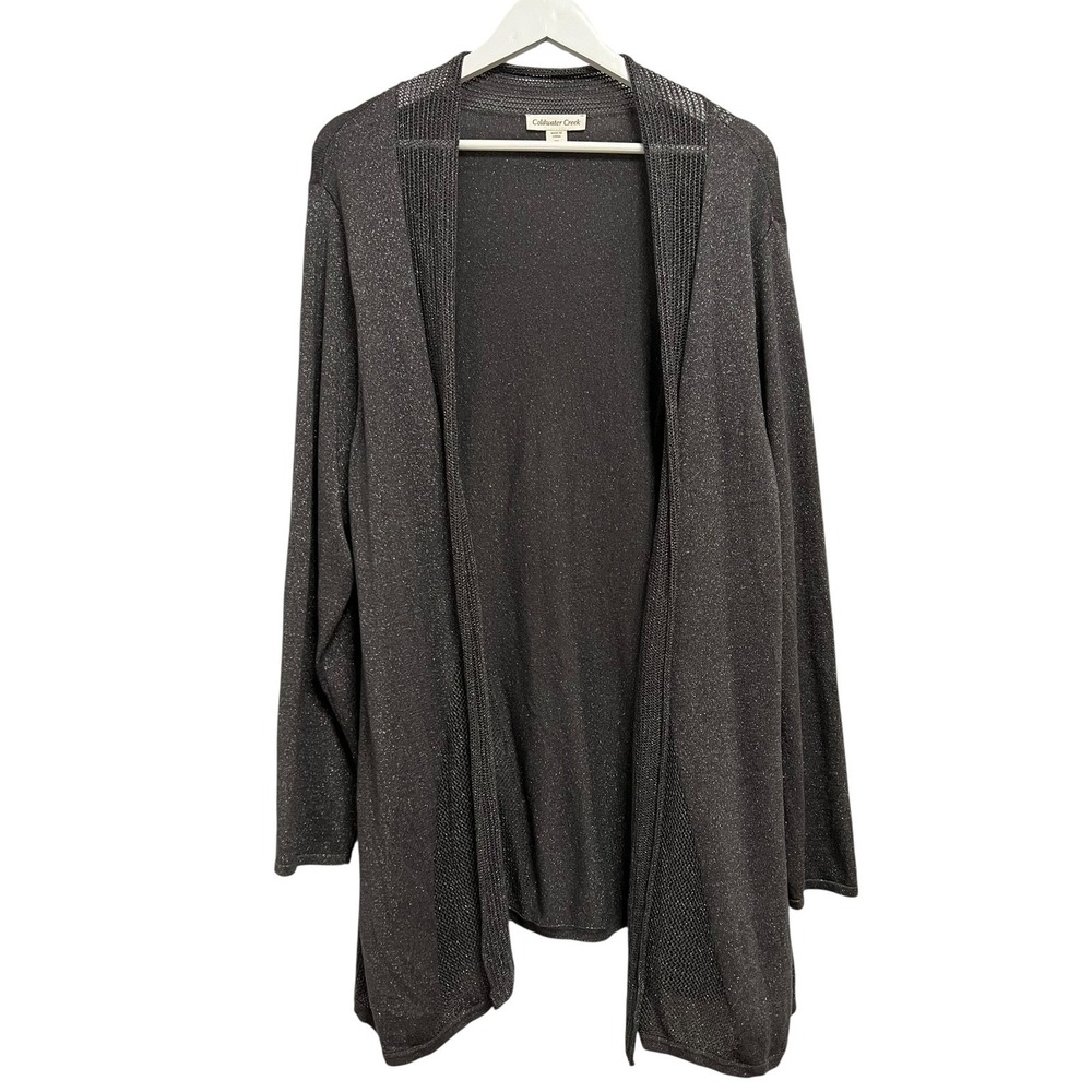 Coldwater Creek Cardigan Women 2X Grey Metallic Mesh Open Front Lightweight Airy